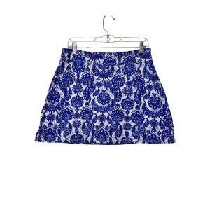 Tranquility by Curation+Clothing Blue White Damask Print A Line‎ Skirt Medium